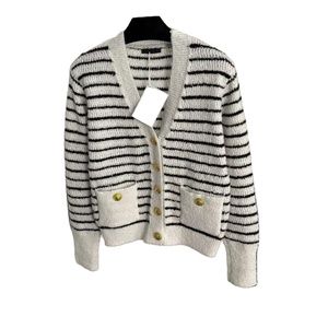 Cardigan rayé vintage pour femme, pull d'hiver décontracté à boutons, col en V, 240g, marque personnalisée, veste en tricot floral polyester/coton - Product Image 5