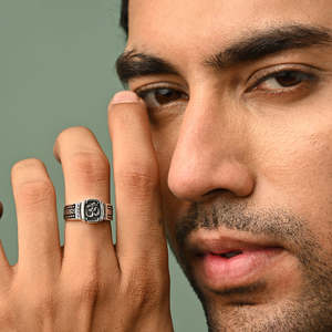 NOVAMART Fine Geometric Rhodium Plated 925 Sterling Silver Men's <b>Ring</b> with Zircon Stone Wholesale Export - Product Image 4