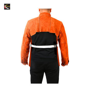 Venta al por mayor chaquetas de soldadura con delantal cuero de vaca de gamuza dividida resistencia al fuego para soldadores chaqueta de soldadura de 2 piezas - Product Image 4
