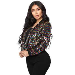 Bomber respirant Premium brillant veste taille élastique à manches longues poches personnalisées bombardiers chauds pour femmes paillettes travail personnalisé - Product Image 5