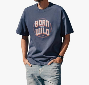 T-shirt en coton 100% tricoté pour homme, style HIGH STREET, imprimé lettres, lavage à l'acide, manches régulières, coupe ample, couche d'air lourde, été - Product Image 1