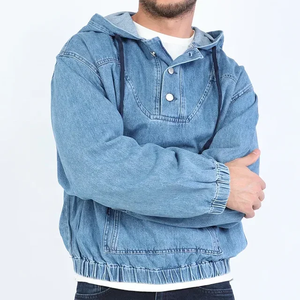 เสื้อฮู้ดยีนส์ผู้ชายสุดเท่ห์ ใส่สบาย - ผ้าปรับแต่งได้ ซิป/แบบสวม  รักษ์โลก บริการ OEM - Product Image 6