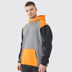 เสื้อฮู้ดไหมพรมถักแบบโอเวอร์ไซส์ สีบล็อก น้ำหนัก 360 กรัม สำหรับฤดูใบไม้ร่วงและฤดูหนาว ผลิตจากผ้าโพลีเอสเตอร์/คอตตอนฟลีซ สำหรับผู้ชาย - Product Image 1