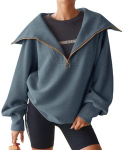 Sweat à capuche zippé à manches longues pour femmes décontracté surdimensionné hiver sweat-shirt tricoté avec des techniques imprimées couleur unie coupe ample - Product Image 1