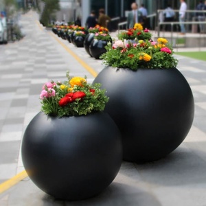 Jardinières d'extérieur noires en fibre de verre grand <span class=keywords><strong>pot</strong></span> rond en fibre de verre de style nordique - Product Image 1