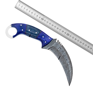 Cuchillo de Combate de Acero de Damasco Hecho a Mano de Primera Calidad, Hoja Recta de Alta Durabilidad 58HRC, Funda de Cuero, Herramienta de Supervivencia para Campamento - Product Image 6