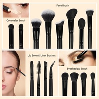Set Kuas Make Up 15 pcs Hitam Matte Logo Custom Vegan Berkualitas Tinggi Harga Murah Label Pribadi