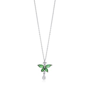 Pendentif en forme de fleur avec pierre émeraude CZ, fabrication artisanale turque, vente en gros, bijoux tendance en argent sterling 925 - Product Image 2