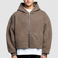 Erkek Regular Fit Kapüşonlu Sweatshirt Düz Kahverengi Asit Yıkama %100 Pamuk Fransız Havlusu Nefes Alabilen Su Geçirmez Sokak Modası Kışlık