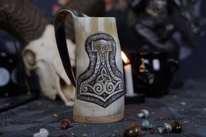 Mug en corne de buffle authentique et écologique, fait à la main, de qualité alimentaire, style médiéval, religieux, Feng Shui, mug à bière animal - Product Image 3