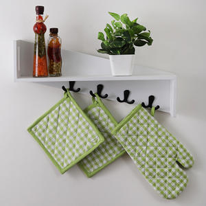 Mitaines de four 100% coton avec bande de silicone porte-casseroles verts pour la cuisson au micro-ondes Protection des aliments à domicile pour les restaurants - Product Image 4