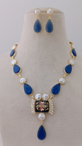 Conjuntos de pendientes de collar de perlas de imitación de fusión de perlas Diseño de piedra de lágrima único Material de latón pesado Estilo lindo Joyería de mujer - Product Image 4