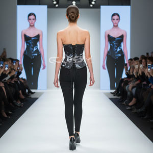 Black Marble Pattern Body Shaper <b>Corset</b> Top With Fitness Leggings Set - Product Image 5