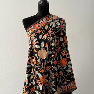 Vibrant BLACK Traditional <b>Indian</b> Wool Pashmina <b>Shawl</b> with Embroidery Solid Breathable Women's Winter Fashion Piece Goodshopping - Product Image 1