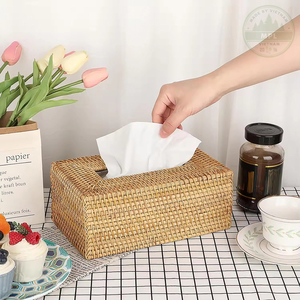 Caja de pañuelos de ratán tejida a mano clásica, bandeja de servicio ecológica a la venta a granel, bandejas decorativas respetuosas con el medio ambiente de Vietnam - Product Image 1