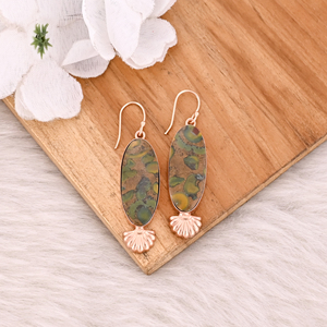 Pendientes de latón hechos a mano estilo clásico con colgante de piedra preciosa de jaspe frutal, chapado en oro rosa, diseño de diseñador para mujer, para aniversario - Product Image 2