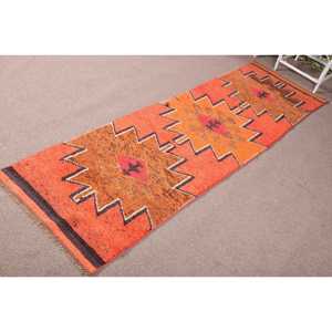 Tapis turc Herki 2,6x9,4 pieds, tapis oriental vintage en laine marron orangé - Product Image 2