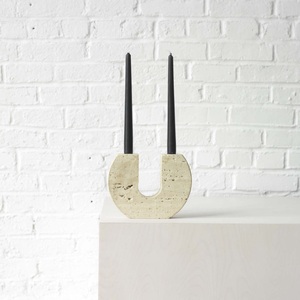 Porte-bougie en pierre de travertin moderne à nervures, design minimaliste artisanal, élégance intemporelle et présentation stable pour tout décor - Product Image 5