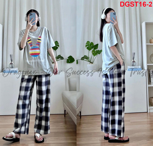 Conjunto de ropa de mujer de algodón verano con motivos de conejo combinados con pantalones a cuadros muchos colores 100 conjuntos a precios preferenciales - Product Image 2