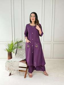 Nouvelle arrivée Vetican Pocket work kurti avec un ensemble de palazzo à cordon en A, tenue ethnique de créateur faite à la main pour femmes, tenue de fête de mariage - Product Image 5