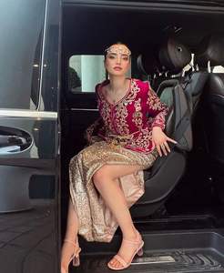 Elegante chaqueta de terciopelo rosa vestido de Karakou colorido cristal Beadssstone adorno Dabka trabajo para fiesta boda hecho de seda - Product Image 1