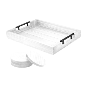 Bandeja otomana rústica de madera natural de alta calidad al por mayor con asas y posavasos, bandeja para servir para decoración del hogar de Vietnam - Product Image 3