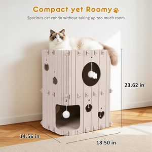 Acogedora Casa para Gatos de Tela de 2 Pisos, Grande para Interiores, 18.50\"x14.56\"x23.6\", con Túnel de Fieltro y Escondite para Varios Gatos - Product Image 2