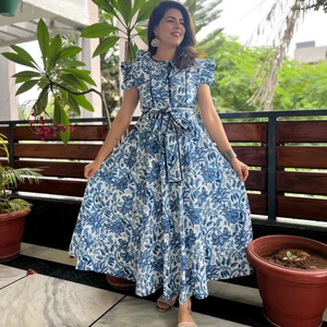 Vestido Largo Bohemio de Verano para Mujer, Elegante, Ecológico, 100% Algodón, Cintura Natural, Estampado Floral Hecho a Mano, Informal, para Fiesta - Product Image 2