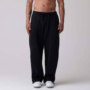 Pantalones de chándal de algodón negros en blanco personalizados, cintura elástica, informales, de pierna ancha, holgados, pantalones de hombre, lavados, rectos, curvos, a rayas - Product Image 1