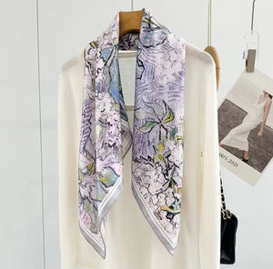 Meilleures offres Logo personnalisé Design carré Écharpe en soie pure de créateur Imprimé 90*90cm Écharpe en sergé imprimé double face Bandana en soie - Product Image 2