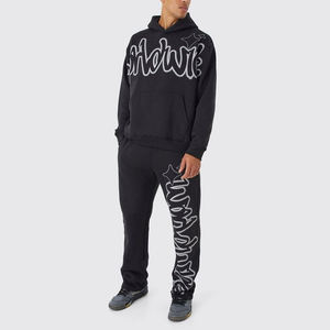 Custom Logo Printed Street Wear Style Men Tracksuits / Latest Design Fashion Training Flared Pants With <b>Hoodies</b> - Product Image 2