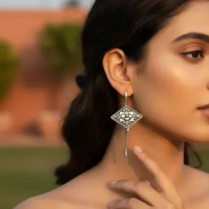 18K Gold Plated 925 Silver Floral Drop <b>Earrings</b> for Women <b>Dangle</b> Studs with <b>Diamond</b> for Wedding & Party Jewelry - Product Image 3