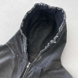 Custom Streetwear Washed <b>Hoodies</b> <b>Mens</b> Blank <b>Black</b> 450gsm French Terry Vintage Distressed Acid Wash <b>Zip</b> <b>up</b> Hoodie <b>Men</b> - Product Image 4