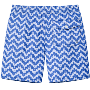 Shorts de bain recyclés pour hommes, motif bleu Elephant Palace, séchage rapide, avec poches à cordon élastique à la taille - Product Image 2