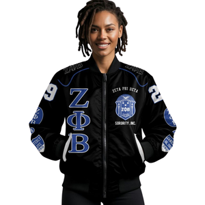Giacca in Raso Zeta Phi Beta per Donne, Blu e Bianco, Abbigliamento Greco, Scudo Sorority 1920 Ricamato, Capospalla Varsity Premium - Product Image 4