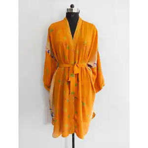 Kimono Jepang jubah dari Crepe sutra kain grosir India kain sutra Kimono jubah mandi untuk wanita