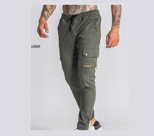 กางเกงคาร์โก้เอวสูงของผู้ชายกางเกงยีนส์ผ้าฝ้ายลำลองมีหลายกระเป๋ากางเกงขากว้างสำหรับกีฬาวิ่งของผู้ชาย - Product Image 4