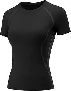 T-shirts de sport pour femmes, coupe ajustée, séchage rapide, manches raglan, col rond, imprimé numérique, manches courtes, yoga, couleur unie - Product Image 2
