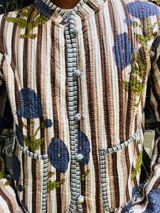 Indian Hand Block Blue <b>Floral</b> Printed <b>Quilted</b> Jackets for Women Full Sleeves Boho Coat with Cotton Filling Fashionable Best Gift - Product Image 3