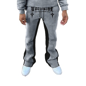 Mens Heavyweight Mid Waist Gothic Cross Print 100% Cotton Woolen Track Pants Streetwear Loose Fit Elastic Waist Casual <b>Hip</b> Hop - Product Image 1