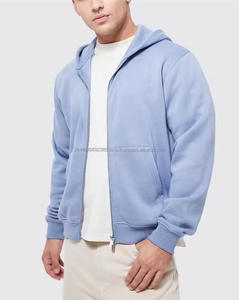 เสื้อฮู้ดดี้ทรงบ็อกซี่แบบยูนิเซ็กซ์ ผ้าคอตตอน 100% เนื้อหนา สีขาวล้วน ไซส์ใหญ่พิเศษ สำหรับผู้ชาย  พร้อมซิป  สำหรับสกรีนลายพัฟ - Product Image 1