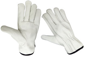 Guantes de trabajo de cuero industrial de conductor blanco de Venta caliente en cuero de vaca con guantes de seguridad sin forro diseñados con pulgar recto - Product Image 6