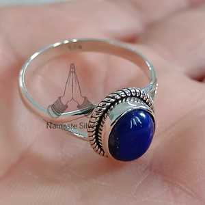 925 Sterling Silver Boho <b>Statement</b> <b>Ring</b> with Lapis Lazuli Blue Gemstone Set in 18K Plating Handmade for Women Gift - Product Image 3
