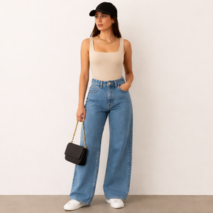 Venta al por mayor OEM: Tops de tirantes de punto para mujer con cuello cuadrado, color liso, mezcla de algodón y elastano, 200g, ecológicos, anti-bolitas, con botones. - Product Image 2