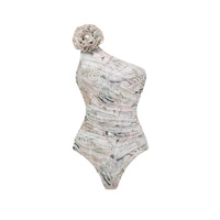 JSN 2026 Nouvelle Tendance Personnalisée Maillot de Bain Une Épaule Une Pièce pour Femme avec Fleurs 3D et Imprimé, Robe de Bain en Maille, Tenue de Plage