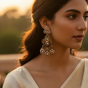 Boucles d'oreilles pendantes élégantes en forme de goutte avec diamants et plaqué or pour femme - Product Image 1