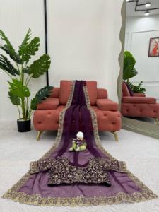 Elegante Faux Georgette Saree con trabajo de hilo y blusa de trabajo de hilo a juego con interior Pedidos al por mayor a granel - Product Image 5