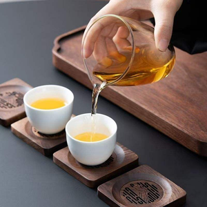 Wholesale OEM ODM Round Square Walnut <b>Bamboo</b> Coaster Set Custom Beer Drink Wooden Coasters With Holder - Product Image 2