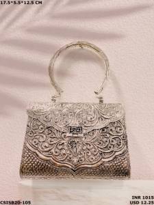 Handmade Designer <b>Silver</b> Antique Finish Brass Ladies Bridal <b>Clutch</b> <b>Bag</b> for Special Evenings - Product Image 4