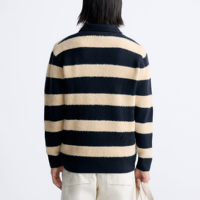 Vente en gros de polo en tricot à manches longues et à rayures texturé en fausse fourrure pour hommes